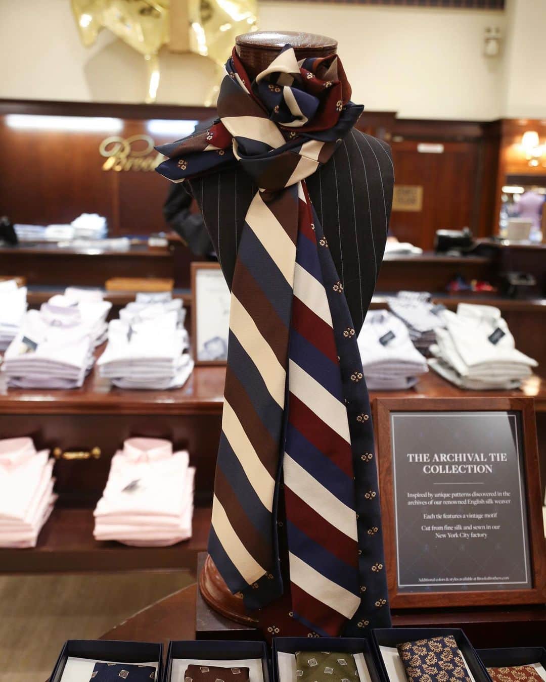 のインスタグラム：「Lusting over the line up of our Archival Tie collection, based on original designs from the 1950s. The label on the back is even the same as it was if you were to purchase a tie back then.  #BrooksBrothers #FromTheArchives」