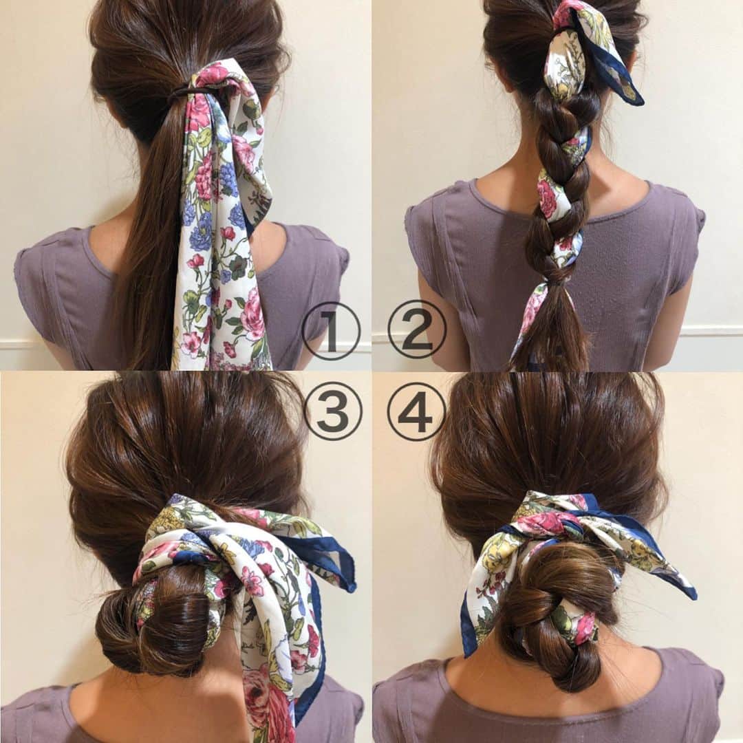 yu nakamura ヘアアレンジ hairarrangeのインスタグラム：「スカーフアレンジ🧕 毛量が多くても少なくても簡単にまとめれます♡  #レイフィールド #rayスタイル#一宮#一宮市#ヘアアレンジ#ミディアム#セルフアレンジ#ミディアムアレンジ#hair#haircolor #fashion#スカーフ#スカーフアレンジ」