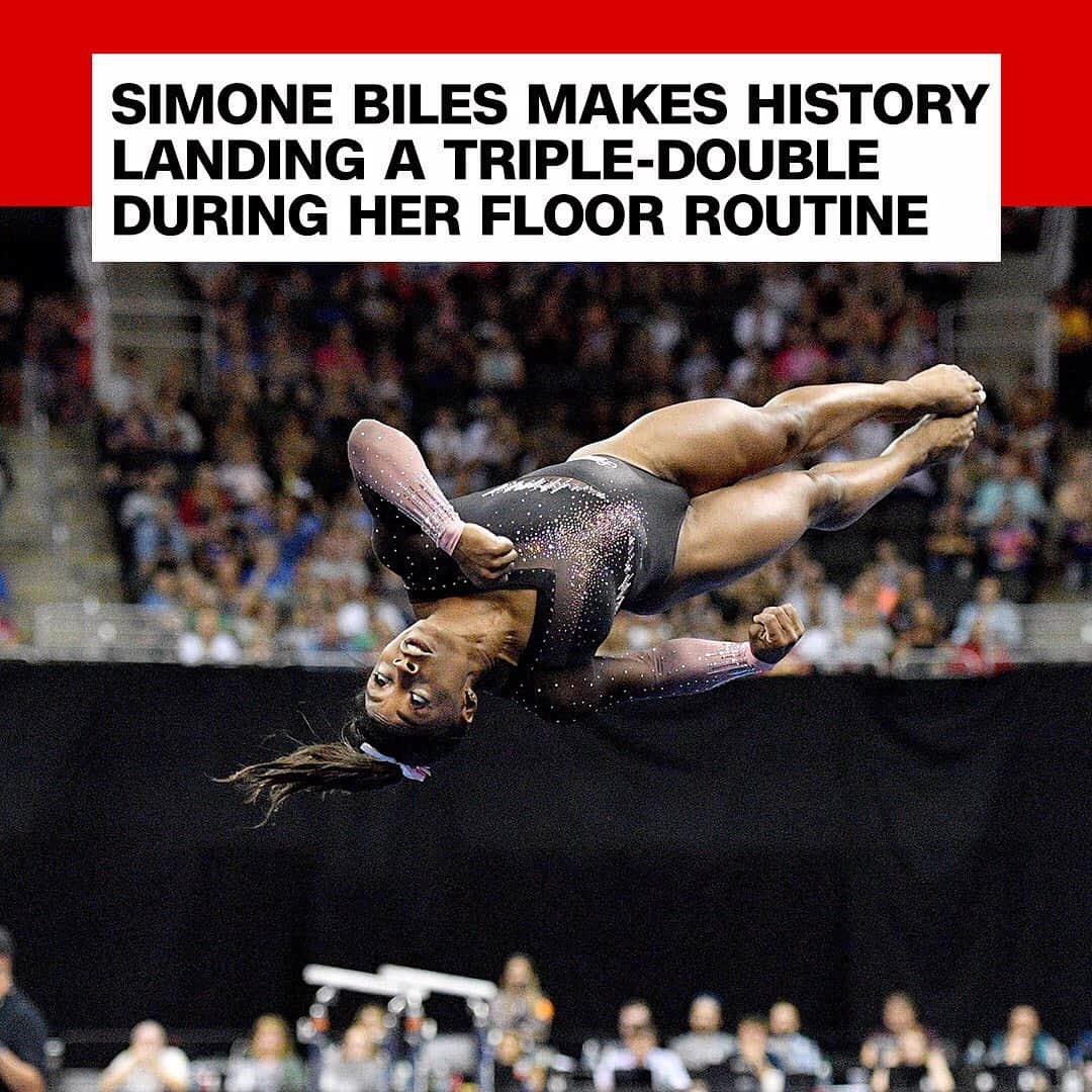 CNNさんのインスタグラム写真 - (CNNInstagram)「At the US Gymnastics Championships on Sunday, five-time Olympic medalist and 14-time world champion Simone Biles became the first woman to ever land a triple-double — two backflips and three twists while in the air — in competition during her floor routine 🤸🏿‍♀️ On Friday, @simonebiles became the first gymnast to attempt and land a double-double dismount — two twists and two somersaults — off of a high beam. Biles snagged her sixth national all-around title with a score of 118.500, nearly five points ahead of the second place finisher. Next, she heads to the 2020 Olympics in Tokyo, which Biles said will be her last. (📸: Denny Medley/USA TODAY Sports)」8月12日 23時48分 - cnn