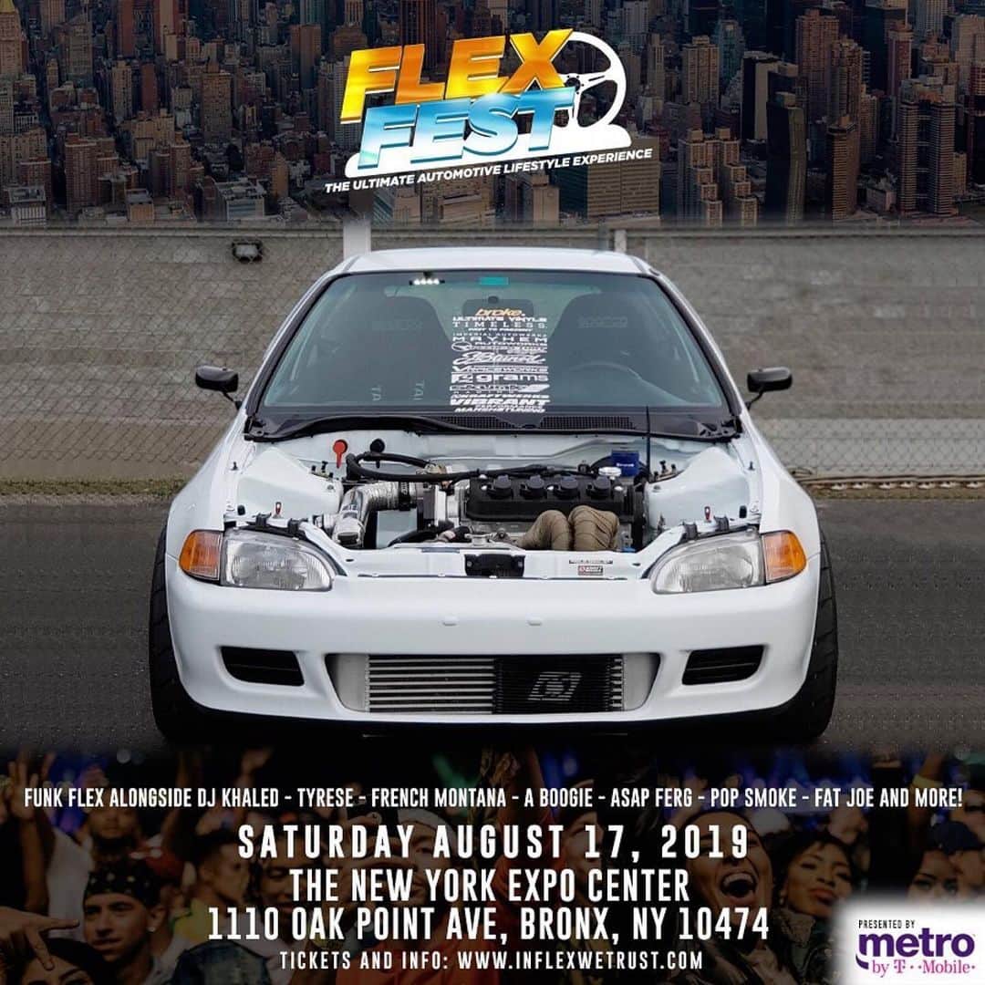 ファンクマスター・フレックスのインスタグラム：「FLEX FEST 2019 presented by @metrobytmobile 🔥 . GET YOUR TICKETS ON INFLEXWETRUST.COM . ‪ 𝙏𝙄𝘾𝙆𝙀𝙏𝙎 & 𝘾𝘼𝙍 𝙎𝙃𝙊𝙒 𝙍𝙀𝙂𝙄𝙎𝙏𝙍𝘼𝙏𝙄𝙊𝙉 𝙄𝙉 𝘽𝙄𝙊: - GENERAL ADMISSION = $40 - VIP (INCLUDES ARTIST/VIP LOUNGE ACCESS, BALCONY ACCESS, & FAST ENTRY)= $150 . 𝙁𝙐𝙉𝙆 𝙁𝙇𝙀𝙓 𝘼𝙇𝙊𝙉𝙂𝙎𝙄𝘿𝙀: ‪FRENCH MONTANA‬ ‪DJ KHALED‬ TYRESE A$AP FERG ‪FAT JOE‬ TRIPPIE REDD HIGHBRIDGE THE LABEL LIL TJAY ERIC B & ‪RAKIM‬ CURREN$Y POP SMOKE AMBJAAY . TRACKS BY LIT DIGITAL DJS: BOBBY TRENDS, DJ RED ALERT, CHUCK CHILLOUT DJ SPAZO, DJ HR, TAT WZA . - CAR/TRUCK/MOTORCYCLE SHOW - FOOD TRUCKS - VENDORS . SATURDAY - AUG 17 ‬ The New York Expo Center📍 . @funkflex @joejaxson @d1320don @brianesr  #FlexFest  #FlexFest2019  #funkflex #newyorkexpocenter  #nyccarshow #nyc」