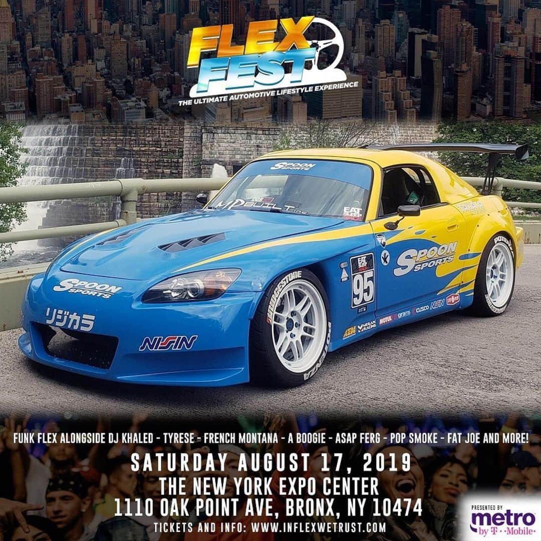 ファンクマスター・フレックスのインスタグラム：「#Repost @flexfestofficial ・・・ FLEX FEST 2019 presented by @metrobytmobile 🔥 . GET YOUR TICKETS ON INFLEXWETRUST.COM . ‪ 𝙏𝙄𝘾𝙆𝙀𝙏𝙎 & 𝘾𝘼𝙍 𝙎𝙃𝙊𝙒 𝙍𝙀𝙂𝙄𝙎𝙏𝙍𝘼𝙏𝙄𝙊𝙉 𝙄𝙉 𝘽𝙄𝙊: - GENERAL ADMISSION = $40 - VIP (INCLUDES ARTIST/VIP LOUNGE ACCESS, BALCONY ACCESS, & FAST ENTRY)= $150 . 𝙁𝙐𝙉𝙆 𝙁𝙇𝙀𝙓 𝘼𝙇𝙊𝙉𝙂𝙎𝙄𝘿𝙀: ‪FRENCH MONTANA‬ ‪DJ KHALED‬ TYRESE A$AP FERG ‪FAT JOE‬ TRIPPIE REDD HIGHBRIDGE THE LABEL LIL TJAY ERIC B & ‪RAKIM‬ CURREN$Y POP SMOKE AMBJAAY . TRACKS BY LIT DIGITAL DJS: BOBBY TRENDS, DJ RED ALERT, CHUCK CHILLOUT DJ SPAZO, DJ HR, TAT WZA . - CAR/TRUCK/MOTORCYCLE SHOW - FOOD TRUCKS - VENDORS . SATURDAY - AUG 17 ‬ The New York Expo Center📍 . @funkflex @joejaxson @d1320don @brianesr  #FlexFest  #FlexFest2019  #funkflex #newyorkexpocenter  #nyccarshow #nyc」