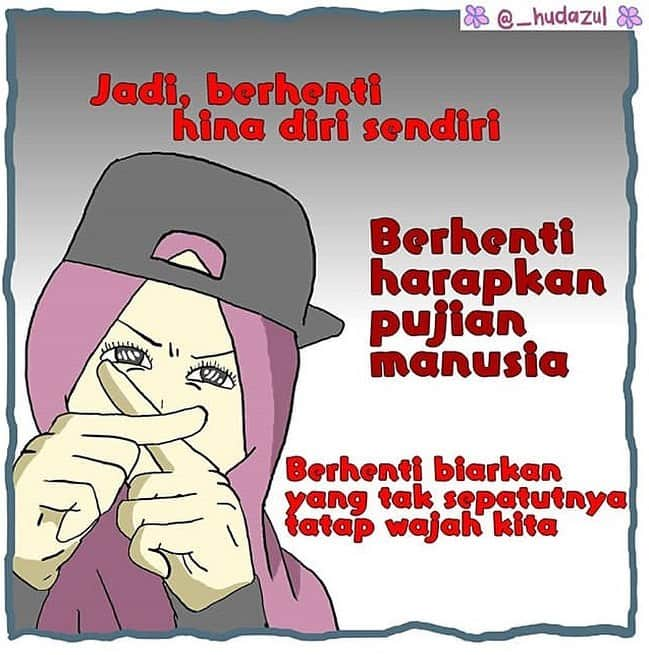 Koleksi Komik Malaysiaさんのインスタグラム写真 - (Koleksi Komik MalaysiaInstagram)「#Repost @_hudazul with @get_repost ・・・ بسم الله الرحمن الرحيم . . Kredit vid: @hijrahsoul . Jap. Tak tau nak intro macam mana 🤔 Sis cuba ye.  Zaman ini, ramai manusia,  Tak kira laki atau wanita.  Suka upload gambar selfie2 suka suki.  Gambar pakai cantik2.  Even tutup aurat. Tapi... Sangat kerap. Ehhhh. Camne nak cakap ehhh.  Konon nak play safe.  Tp sebenarnya, diri sendiri pun suka gak upload gambar sendiri. 😂😂😂 . Caner ehhh nak cakap.  Hermmm. Okayyy.  Kita semua ada wajah tersendiri.  N cantik/handsome tu bukan boleh diukur pun.  Itu semua pandangan mata masing2.  So, tak perlu kott nak selalu upload gambar, nak buktikan, nak tunjuk kat orang lain, yang kau ni lawa dan sebagainya. . Jujur lahhh. Untuk apa kau upload gmbr tu sebenarnya? Tanya diri sedalam2 nya. . Kalau ikut aku sekarang dan dulu... Dulu lagi kerap laaaa upload gambar sendiri. Sekarang dah kurang sikit. Sebab bila fikir balik, for what pun nak selalu tunjuk muka kita kann. 😂 And paling creepy bila ada orang save gambar kita.  Tatap gambar kita untuk diri dia sendiri.  Errr. Ke korang suke???? Erkkkkk. . . And jujur laaaaa. Mcm ustaz don cakap dalam vid tuu, selalu rasa diri ni kurang lawa bila tgk gambar orang lain.  Tp lepas dgr ustaz don ckp tuuu, bila rasa tu timbul, cepat2 ucap Alhamdulillah. Syukur dgn wajah yg Allah beri pada kita. Lengkap semua nya. Kita masih lebih baik berbanding orang lain. Ada yg lahir tanpa hidung, tanpa mata, tanpa mulut sebagainya. Tapi masih boleh bersyukur seadanya? Kita?  Istighfar dan bersyukurlah 😊 . . #komikdakwah  #komikmalaysia  #dakwah  #gengkomik  #muslimcomic  #muslim  #hambarina  #sisperingat」8月13日 14時32分 - tokkmungg_exclusive