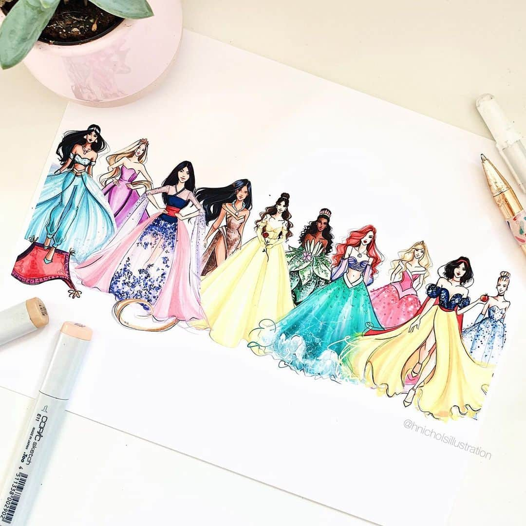 Holly Nicholsさんのインスタグラム写真 - (Holly NicholsInstagram)「Squad goals 😌🎨 Hnillustration.etsy.com 👑 #fashionsketch #fashionillustration #copicart #disney #disneyart #disneyprincess #fashiondrawing #etsy #prints #etsyprints #hnicholsillustration」8月13日 8時06分 - hnicholsillustration