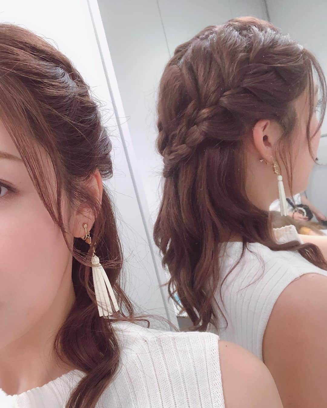 穂川果音さんのインスタグラム写真 - (穂川果音Instagram)「<hair style>  巻き巻きハーフアップ♪ 後ろは編み込みにしてもらったよ！  #アベプラ #abematv  #weather #weatherforecast #気象予報士 #穂川果音 #instastyle #instahair  #ヘアアレンジ #巻き髪 #hair #hairstyle #hairarrange #ほかのん #hairstyles #イヤリング #hairstyling #おしゃれ #夏コーデ #ダウンスタイル #ハーフアップ  #巻き髪アレンジ #編み込みアレンジ」8月13日 8時03分 - hokawakanonn