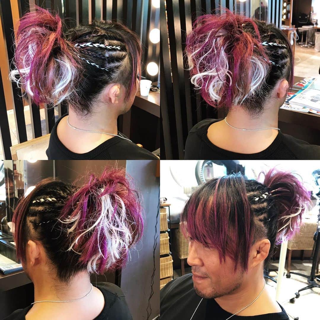 棚橋弘至さんのインスタグラム写真 - (棚橋弘至Instagram)「8月7日。 #hairstyle 。紫シャンプーと紫トリートメントを間違えて、髪の毛が紫になってしまった💦 #凡ミス #逸嬢」8月13日 10時43分 - hiroshi_tanahashi