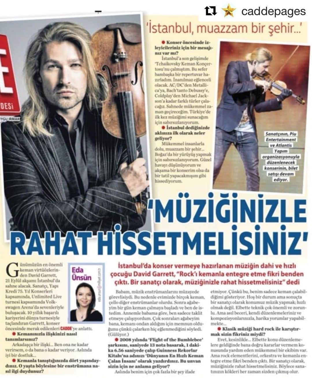 デイヴィッド・ギャレットさんのインスタグラム写真 - (デイヴィッド・ギャレットInstagram)「#Repost @caddepages ・・・ David Garrett is ready for İstanbul ❤️ #davidgarrett #unlimited #live #concert」8月13日 16時16分 - davidgarrettinsta