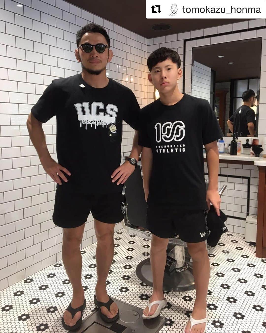 宇野薫のインスタグラム：「親子でカット💈💇‍♂️ ありがとうございました！！ #freemanssportingclubfutakotamagawa #freemanssportingclub #TAGS #tagswkgpty #oofos #thinglass #newerajapan #nalutotrunks  #unocaolshowten #caoluno #onehundredathletic #100athletic #100A #宇野薫 #ナルトトランクス  #Repost @tomokazu_honma with @get_repost ・・・ いつもありがとうございます‼︎💪🏽﻿ ﻿ #freemanssportingclub﻿ #barbershop﻿ #二子玉川﻿ #床屋」