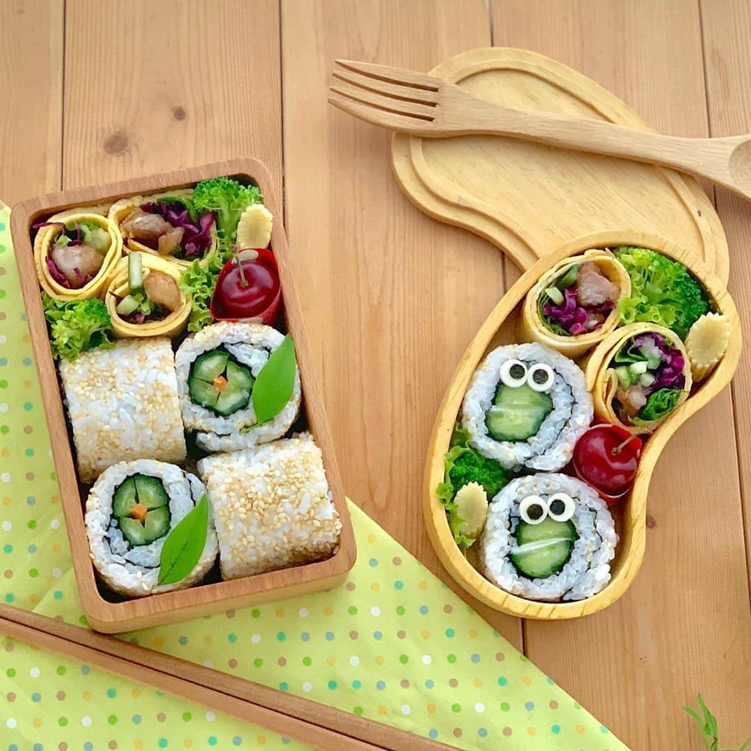 のインスタグラム：「くるくるカッパ巻きと くるくる卵焼きの  ダブルマキマキのお弁当。  #弁当#foodstagram #yummy #obento  #bento #bentoexpo #japanesebento #instart #お弁当記録 #クッキングラム #料理好きな人と繋がりたい #おべんとう記録 #おべんとう作り楽しもう部 #お弁当 #bentomaker #bentolover #おべんたぐらむ #ママリクッキング #息子弁当 #高校生弁当 #弁当 #便當 ﻿#のり巻き #カッパ巻き  #oben365 #てづくりおべんと365 ﻿ http://www.facebook.com/cuteobento﻿ http://cuteobento.blog.jp」