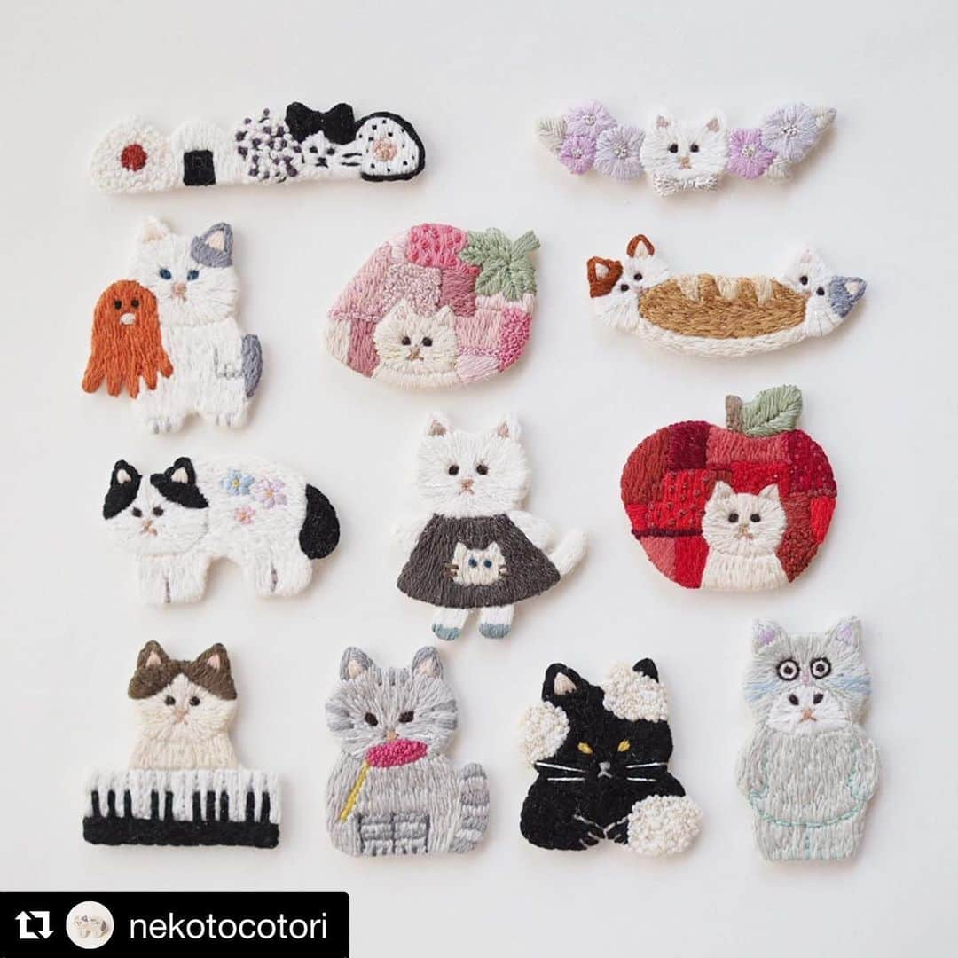 ねこさんのインスタグラム写真 - (ねこInstagram)「全員集合🎖😍✨これらの刺繍ねこちゃんたちも全員で皆さんのことお待ちしてまする😻⭐️ #Repost @nekotocotori with @get_repost ・・・ 【全員集合】 : 8月14日～27日まで 大丸札幌3F KiKiYOCOCHOにて開催される NEKONOBA（ @neko_magazine さん）に 参加させていただきます。 : いよいよ明日からです。 どうぞ宜しくお願いします😊✨✨ : #刺繍 #手刺繍 #ハンドメイド #猫雑貨 #てづくり #猫 #handmade #ねこ #刺繍ブローチ #猫刺繍ブローチ #刺繍アクセサリー #embroidery #ブローチ #nekotocotori  #brooch」8月13日 21時42分 - neko_magazine