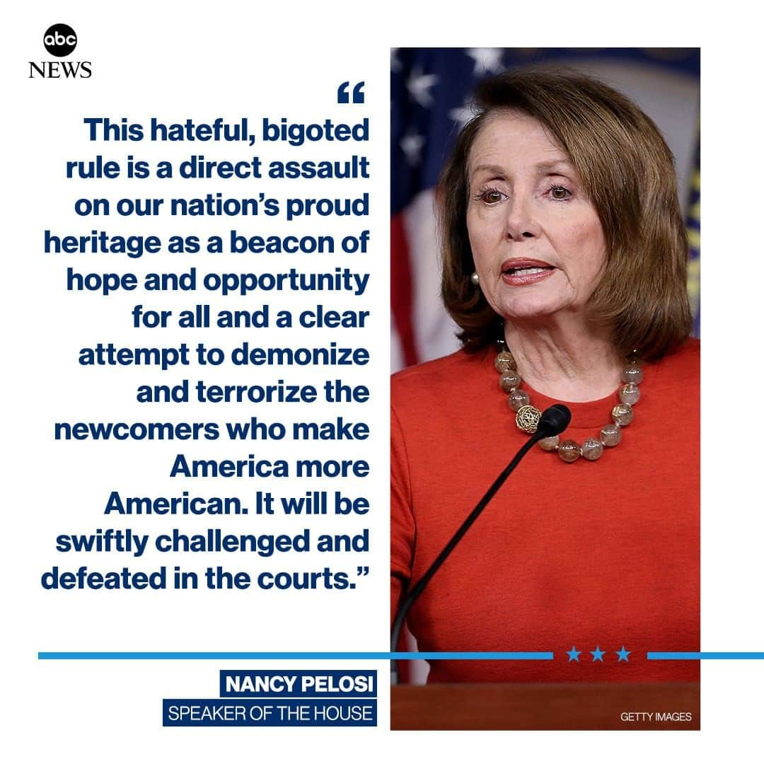 ABC Newsさんのインスタグラム写真 - (ABC NewsInstagram)「NEW: Speaker Nancy Pelosi: Trump administration rule that could drastically curb legal immigration "will be swiftly challenged and defeated in the courts." #nancypelosi #donaldtrump #immigration #politics」8月14日 2時38分 - abcnews