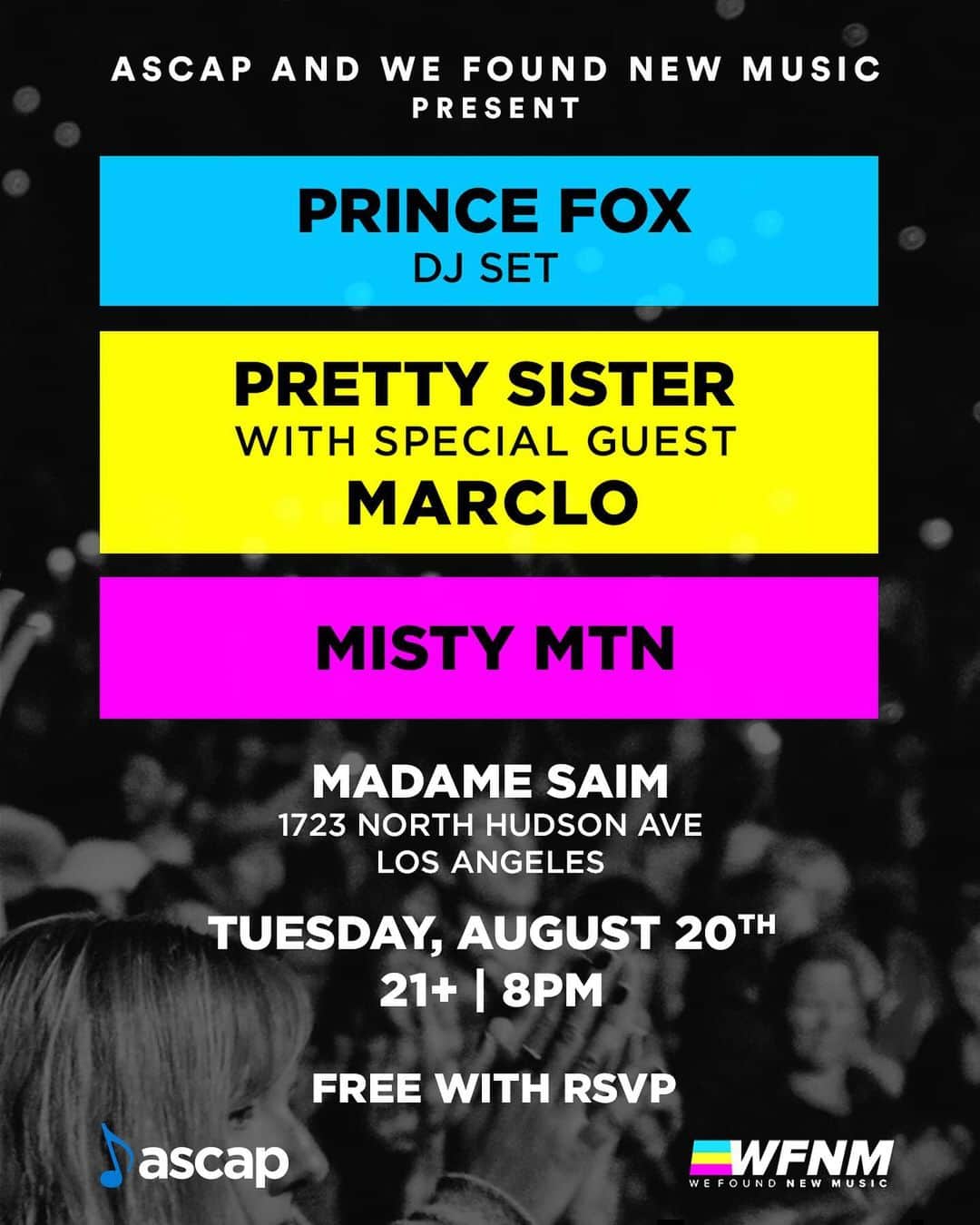ASCAPさんのインスタグラム写真 - (ASCAPInstagram)「#LA! A week from today we’re hosting a FREE showcase at @madamesiamla in partnership with @wfnm featuring @princefox @prettysistermusic @mistymtnmusic. More details  swipe left & RSVP for FREE tix at the link in our bio.」8月14日 3時14分 - ascap