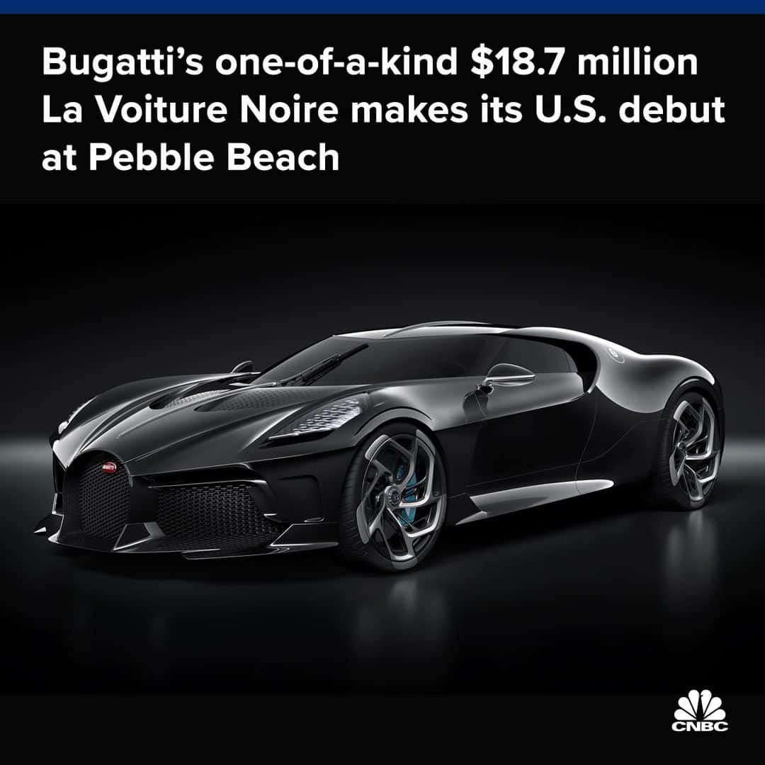 CNBCさんのインスタグラム写真 - (CNBCInstagram)「“Automotive haute couture.”⁠ ⁠ The world’s most expensive new car is about to make its debut in the United States at the Pebble Beach luxury auto show.⁠ ⁠ The Bugatti La Voiture Noire is a one-of-a-kind vehicle that packs 1,500 horsepower and 1,180 pound-foot of torque that propels it from 0 to 60 mph in 2.5 seconds. Its quad turbo W-16 engine can reach speeds up to 261 mph.⁠ ⁠ But even if you had the $18.7 million to buy it, you’re already too late.⁠ The car at Pebble Beach has already been purchased, but Bugatti isn’t saying who owns it.⁠ ⁠ For more photos and details on the multi-million sportscar, visit the link in bio.」8月14日 5時26分 - cnbc