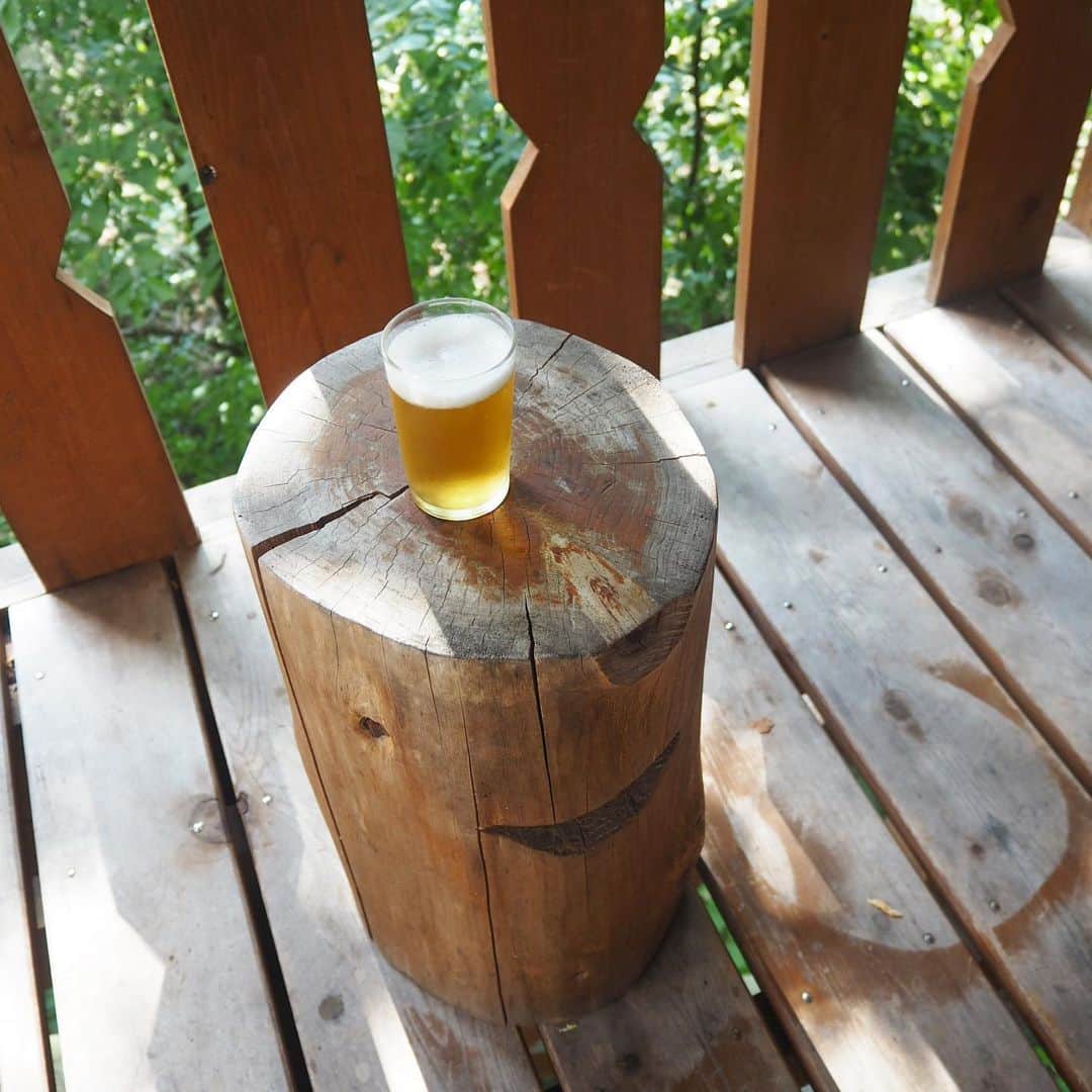 山崎佳のインスタグラム：「今年も家族揃ってコテージでの夏休み。到着して「ビール飲む人〜」「は〜い」早めにお風呂入って「ビール飲む人〜」「は〜い」食事の時に…と、ゆるゆる飲んでます。」