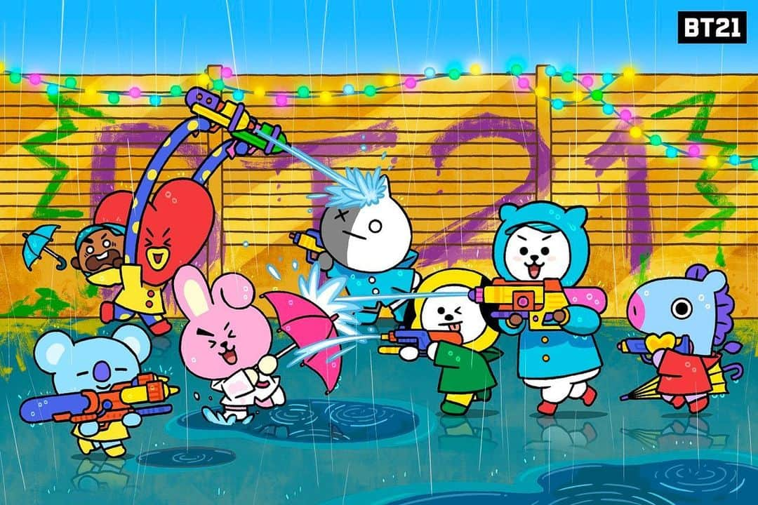 BT21 Stars of tomorrow, UNIVERSTAR!さんのインスタグラム写真 - (BT21 Stars of tomorrow, UNIVERSTAR!Instagram)「Splish💧, Splash 💦! . #Splish #Splash #Rainyday #WaterFight #Summer #BT21」8月14日 18時00分 - bt21_official