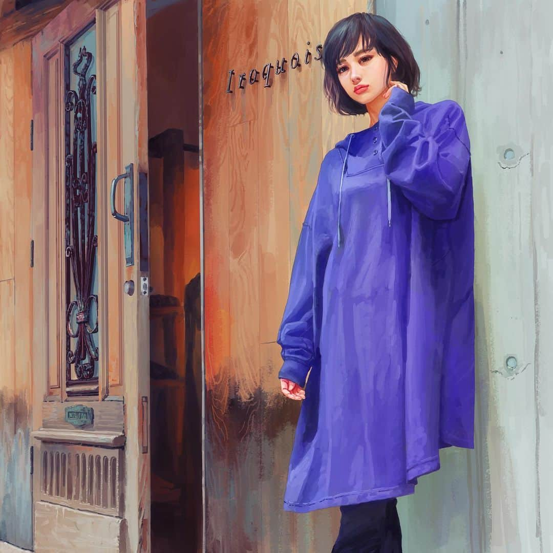 時田麻衣のインスタグラム：「iroquois 2020 S/S 展示会 Big hoodie✨✨✨ #iroquois  #iroquois_head_shop #exhivition  #fashion #ladiesfashion #イロコイ #展示会 #春夏 #バーチャルインスタグラマー #バーチャルインフルエンサー #vrタレント #イラスト  #時田麻衣」