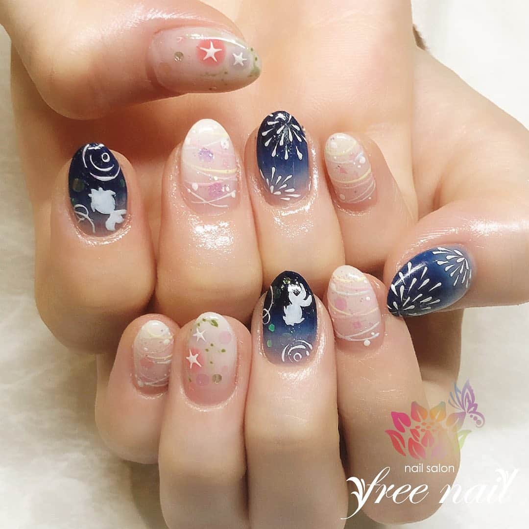 Free Nail フリーネイルさんのインスタグラム写真 Free Nail フリーネイルinstagram お客様ネイル 朝顔ネイル 夏祭りネイル 浴衣ネイルに ご来店ありがとうございました ネイル フリーネイル ネイル