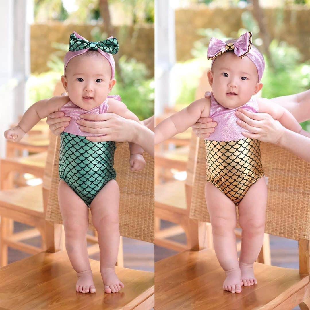 ジェシカ・ヤマダのインスタグラム：「My two merbabies 🧜‍♀️🧜‍♀️ Mamma so lucky to have u girlsssssss @jessbebes 🥺😭😍💕💖💕💖💕💖💖💕💖 . . . Btw, CONGRATS to @ranyadeliasally @anita.fitri_ @faira891 for winning the latest #guessbebes! You guessed it right, it’s Arwen 🧝‍♀️😙👏 Please DM me your shipping details ✨ I love, love, LOVE reading all your comments hahaha. See my IG Stories for highlighted comments! 😆📝 . #jessbebes #twinbabies #identicaltwins」