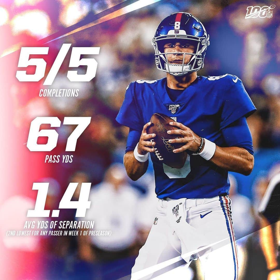 NFLさんのインスタグラム写真 - (NFLInstagram)「Not a bad start by the 6th overall pick. 🔥 #NextGenStats @nygiants @danieljones3」8月14日 21時54分 - nfl