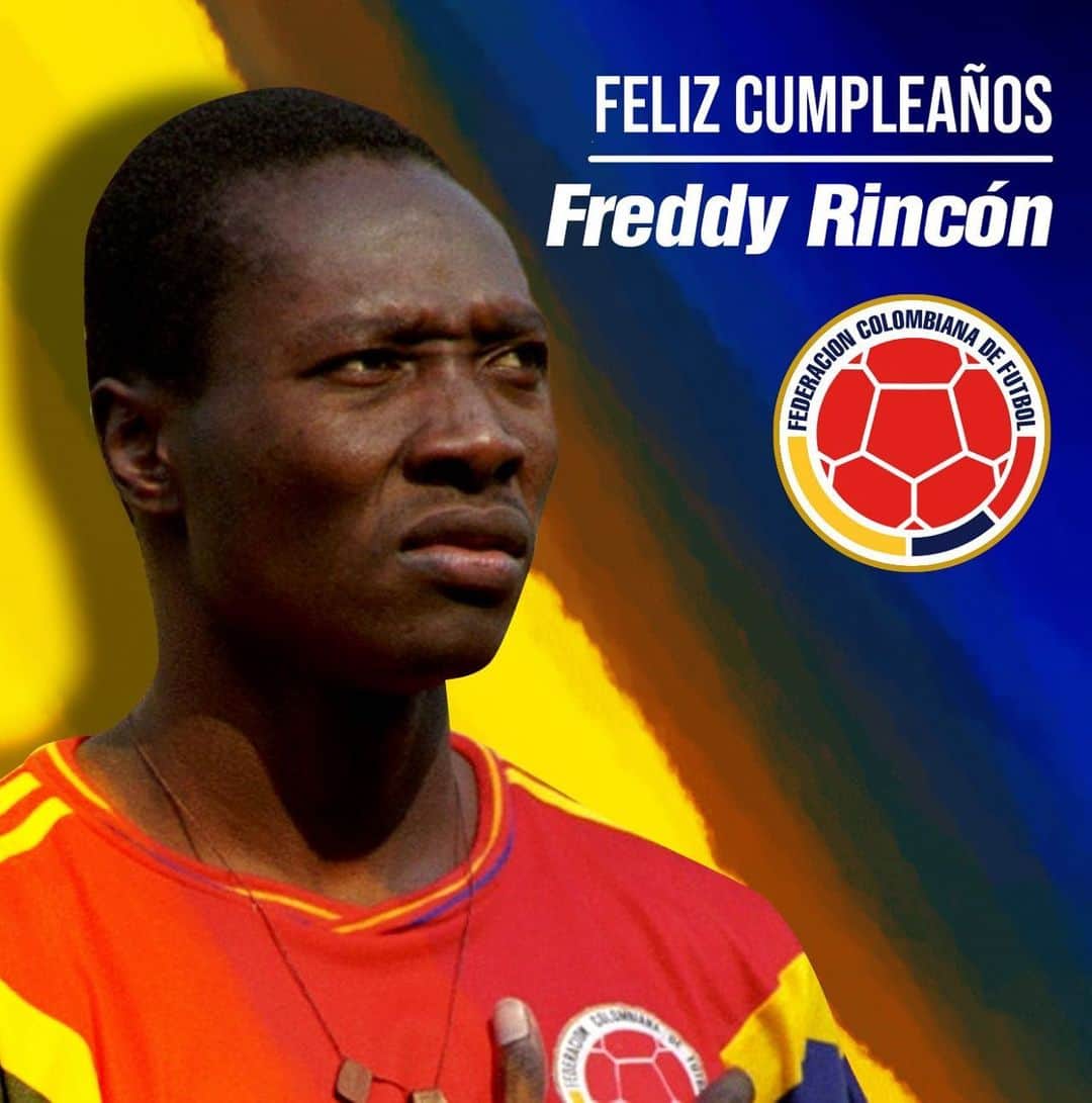 サッカー コロンビア代表チームのインスタグラム：「Feliz cumpleaños #⃣5⃣3⃣ Freddy Rincón. Esperamos que este día esté lleno de felicidad junto a tu seres queridos. Gracias por tantas alegrías. 👍🏿⚽💪🏿」