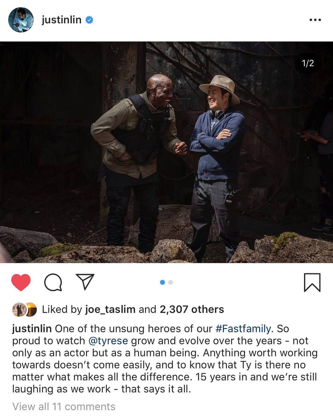 タイリース・ギブソンさんのインスタグラム写真 - (タイリース・ギブソンInstagram)「I have no words........... Love you Justin not only for being WHO you are but bringing it everyday and taking this franchise and these characters into levels beyond anything anyone has ever seen....... #BrotherHood you are legend!!!! #OurDirector #Fast9 #2020 Cheers to #15Years+」8月15日 2時03分 - tyrese