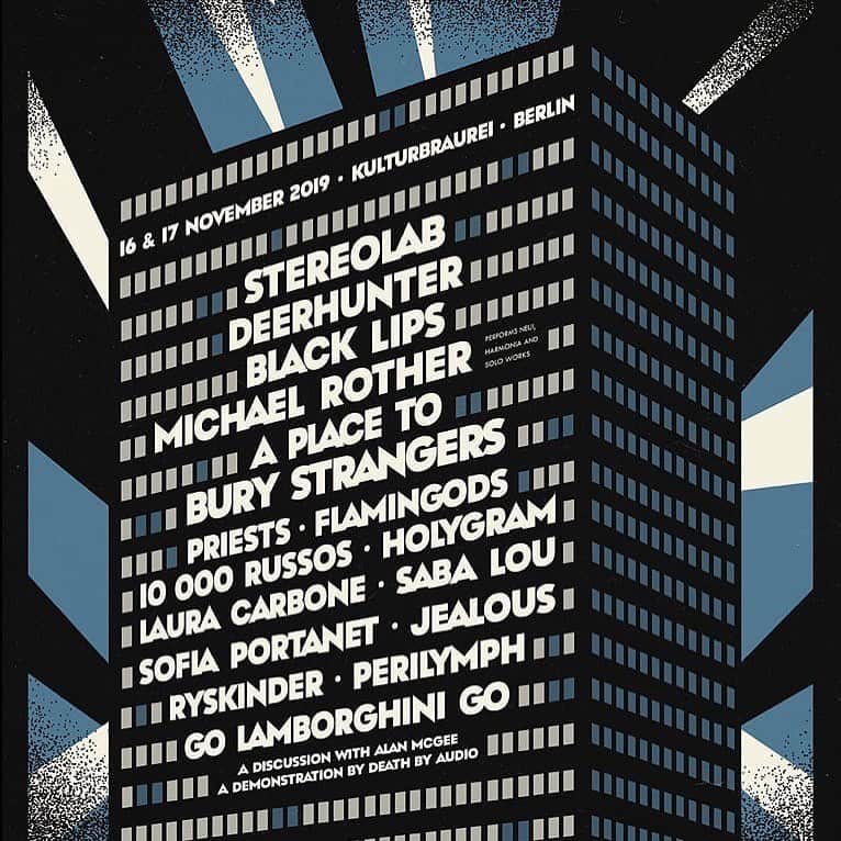 A Place to Bury Strangersのインスタグラム：「#Repost @synaesthesiefestival ・・・ Presenting the lineup for @synaesthesiefestival taking place November 16 & 17, 2019 in Berlin. Excited to have @flamingodsmusic @sabalouland @lauracarbone_ @sofiaportanet & more joining us. Tickets available at www.synfest.com #synästhesie #berlin #festival #stereolab #deerhunter #theblacklips #aptbs #michaelrother」