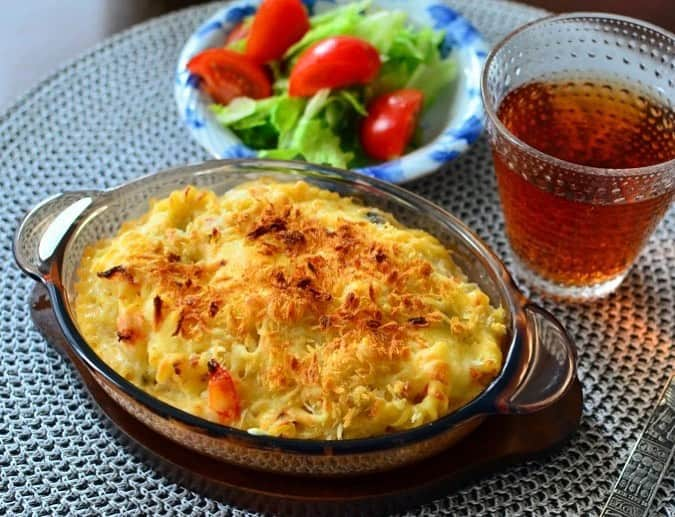 Rie's Healthy Bento from Osloのインスタグラム：「Dinner tonight was Shrimp Macaroni Gratin 🦐🇮🇹🍴 #dinner #instafood #homecooking #homecooked #ilovecooking #マカロニグラタン」