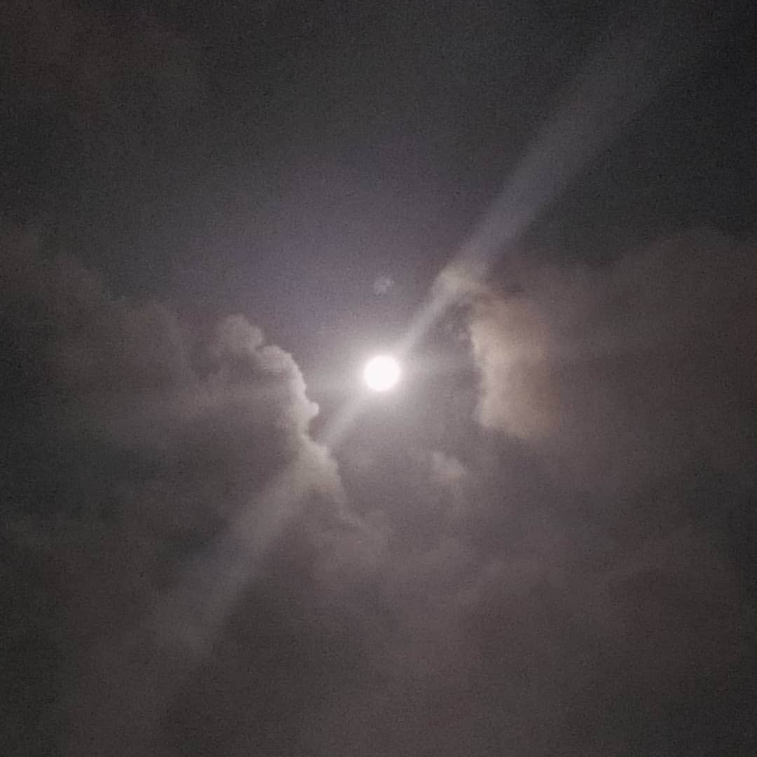 のインスタグラム：「満！月！ 雨降ったり止んだりやけど、雲の隙間からちょうど見えた🌕 『FLY ME TO THE MOON』を脳内再生！ 個人的には Touched by the Muse Mixの楽曲が好きなんよね～♪ #満月 #moon #flymetothemoon  #雨上がり」