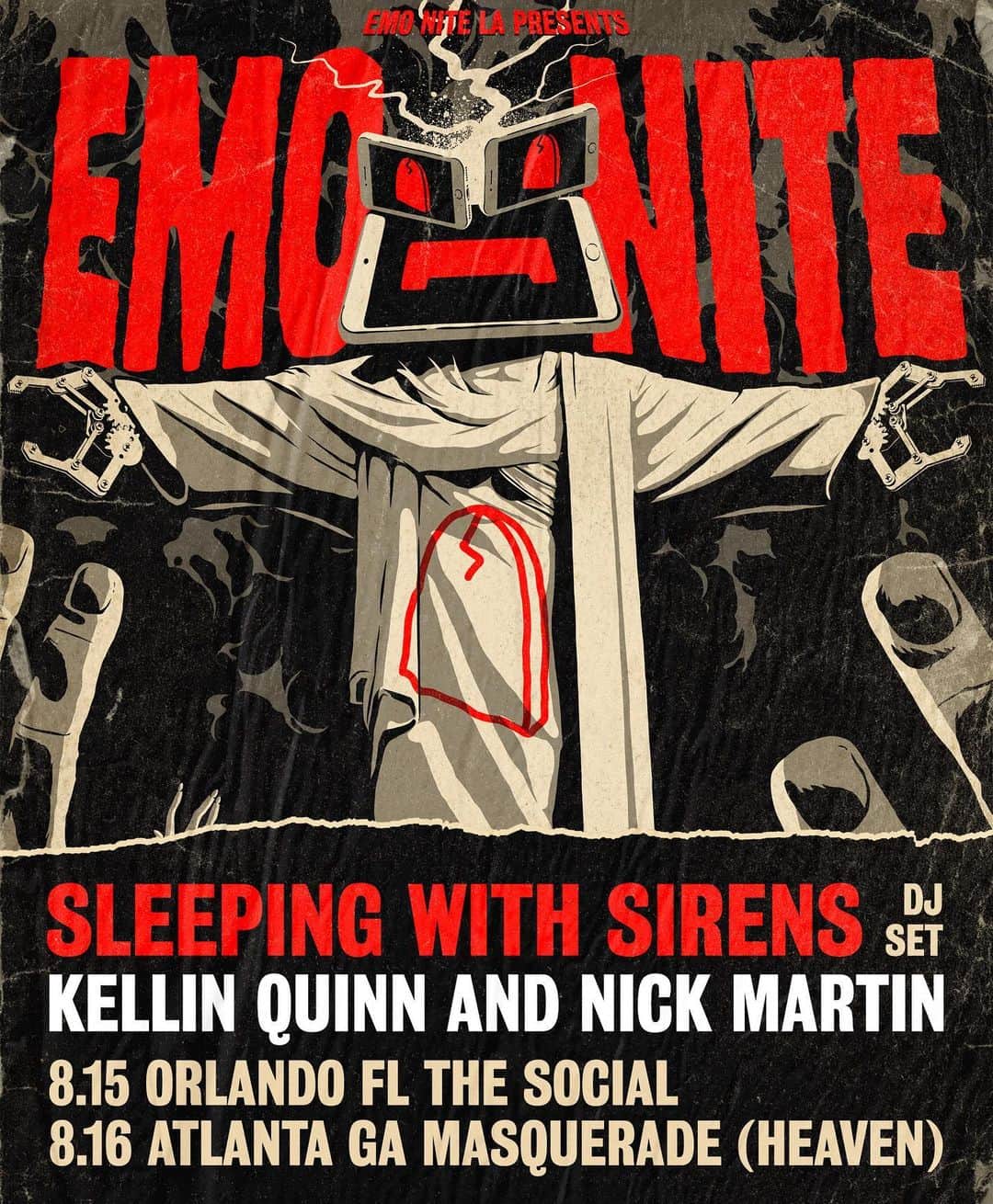 ニック・マーティンのインスタグラム：「Kellin & I will be DJ’ing @emonitela in Orlando & Atlanta THIS WEEK! Come party with us 🎉🤘🏽 Who’s coming out?! •  Tickets available at emonite.com • #emonite #emo #sleepingwithsirens」