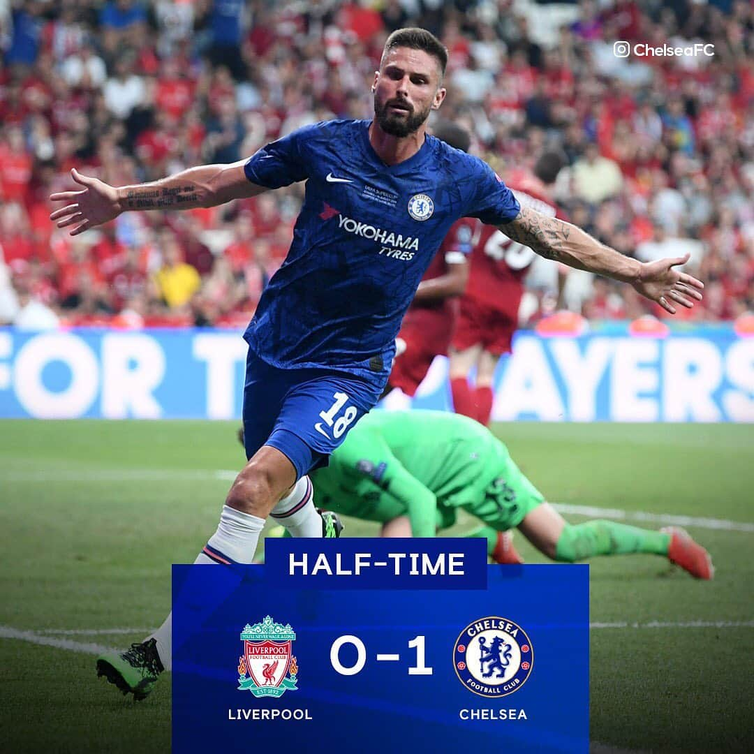 チェルシーFCさんのインスタグラム写真 - (チェルシーFCInstagram)「So far, so good! Olivier Giroud’s strike is the difference at the break, and we’re looking good! 👌 #SuperCup #CFC #Chelsea」8月15日 4時51分 - chelseafc