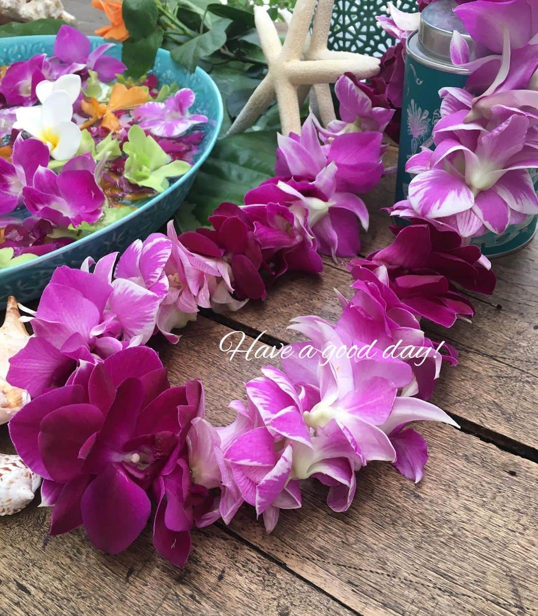 雑誌『花時間』さんのインスタグラム写真 - (雑誌『花時間』Instagram)「おはようございます。先日投稿した浮き花のそばには、じつはこんなレイが添えられていました。花はデンファレ。日本で出回るデンファレの多くは、微笑みの国・タイ🇹🇭からやってくるそうです。そして、タイの切り花ランの輸出先も日本が１位。確かに、いろんなシーンで見かけるし、スーパーの花束にもはいっていたりしますよね。デンファレは、夏でももちはピカイチ⭐️⭐️⭐️針と糸でつなぐだけで、華やかなレイも簡単に作れますよ。では、台風🌀がおとなしく過ぎ去ってくれますように！  by ピーターパン  花 @rainbowflorist.jpn  #flowers #flowerslovers #flowerstagram #flowerarrangement #colorful #花時間 #花時間201９ #花好き #花藝 #花好きな人と繋がりたい #花が好きな人と繋がりたい #花のある生活 #花のある暮らし #orchid  #CooktownOrchid  #デンファレ #デンファレのレイ  #レイ #夏の花 #トロピカル #夏休み #花を飾る #花を飾る生活 #botanicallife  #花屋さんへ行こう」8月15日 9時15分 - hanajikan_magazine