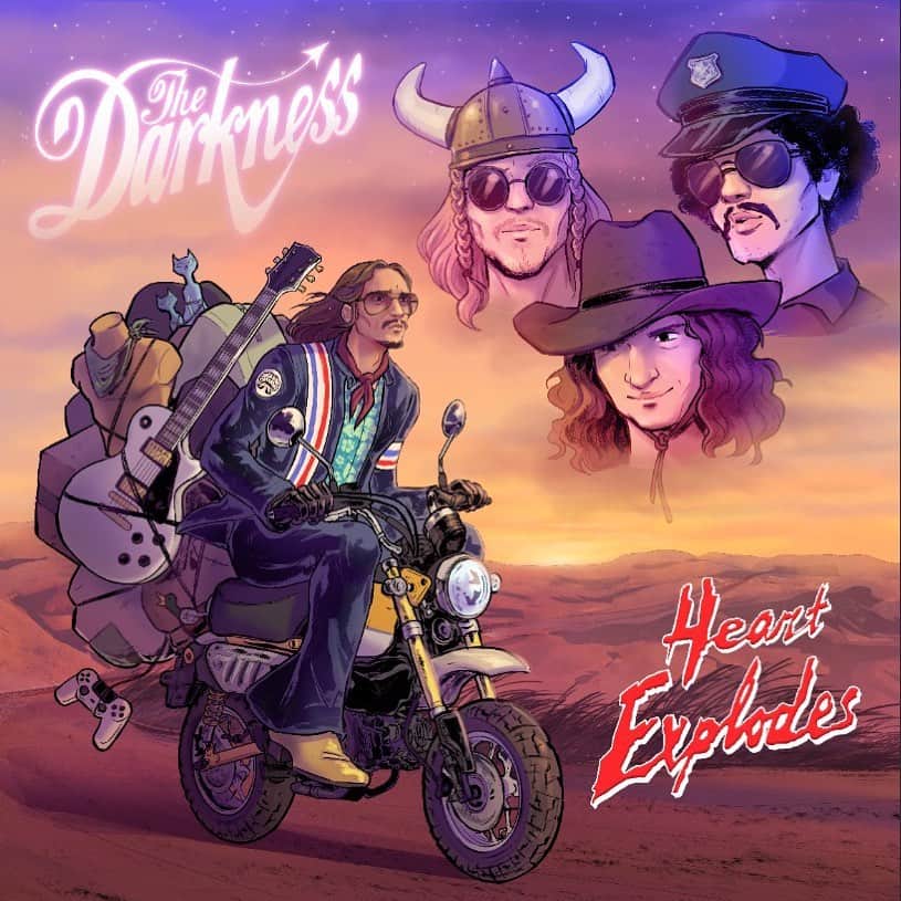 ルーファス・テイラーのインスタグラム：「Heart Explodes is being unleashed upon the world TODAY and @radioleary is playing it first on @bbcradio2 tonight at 7:30. Bon appetite 🥂🔊🎚 🏟 #thedarkness  #heartexplodes  #easteriscancelled」