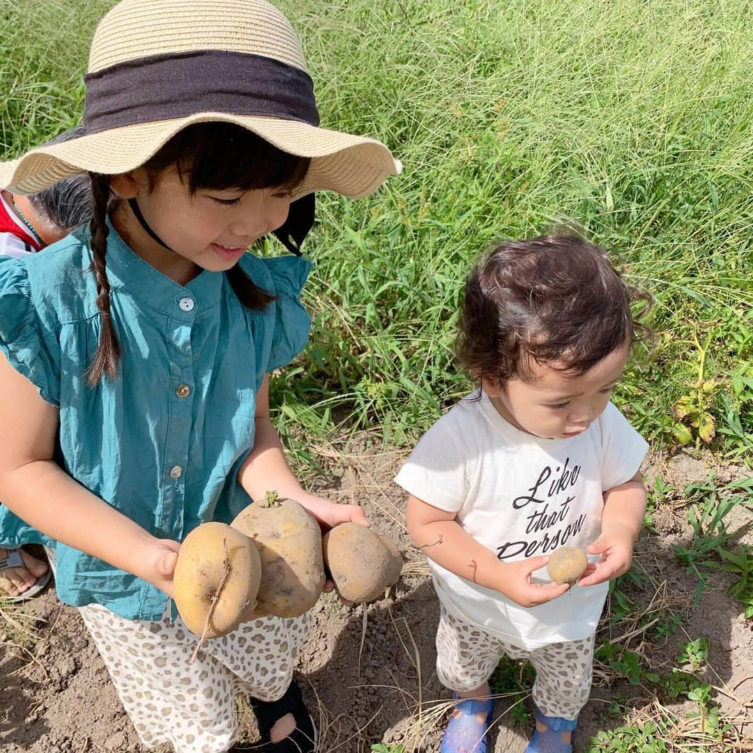 ともみさんのインスタグラム写真 - (ともみInstagram)「. はたけで収穫🍉🥔🌽 普段なかなかできない体験ができたね✨ 2人とも収穫したお野菜たーくさん食べました😋 自然に癒される〜🥰 . . #畑 #すいか #収穫 #姉弟 #5歳 #5歳5ヶ月 #1歳 #1歳5ヶ月 #田舎 #帰省」8月15日 20時54分 - yuzu_haru_18