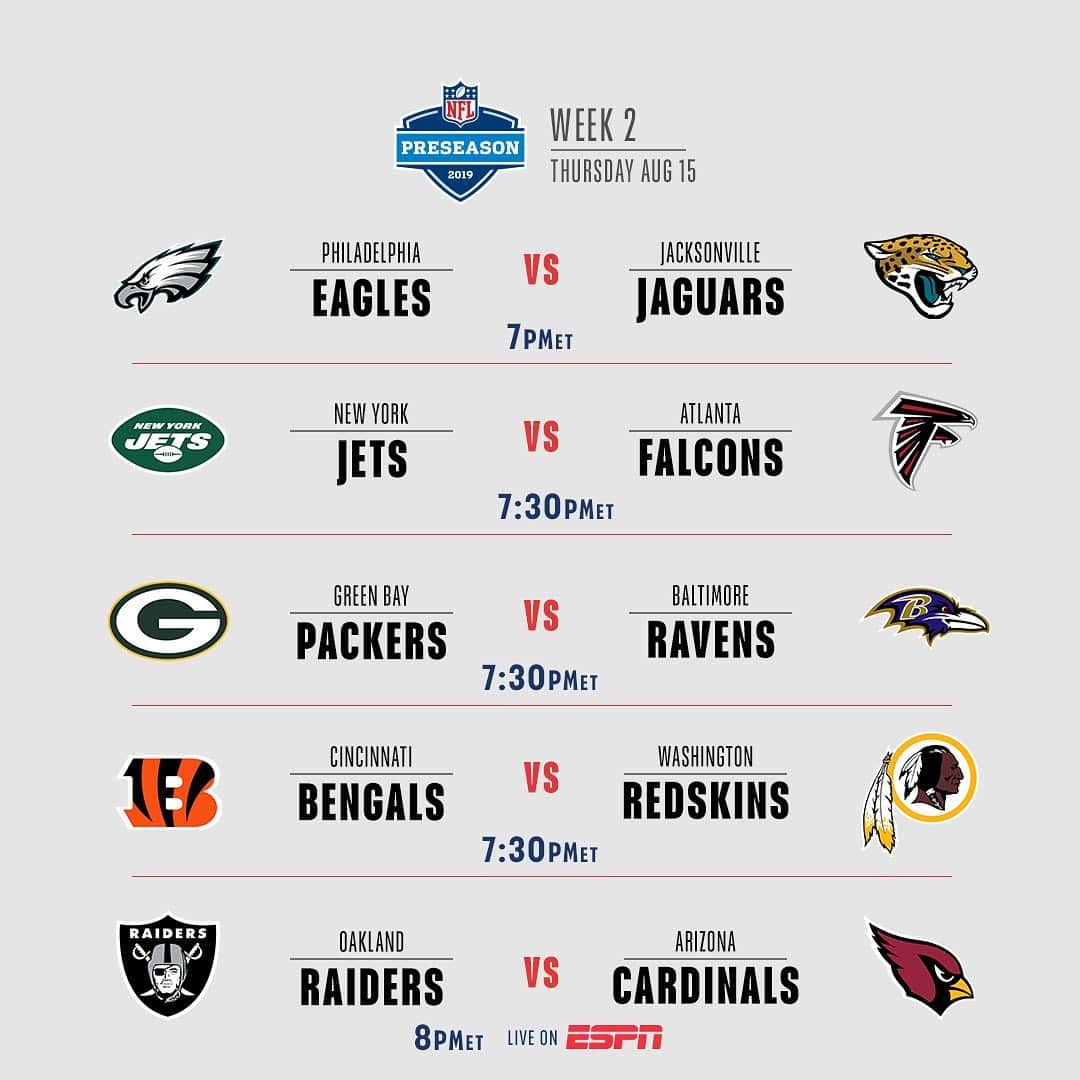 NFLさんのインスタグラム写真 - (NFLInstagram)「#NFLPreseason Week ✌️ kicks off TONIGHT!」8月15日 21時10分 - nfl