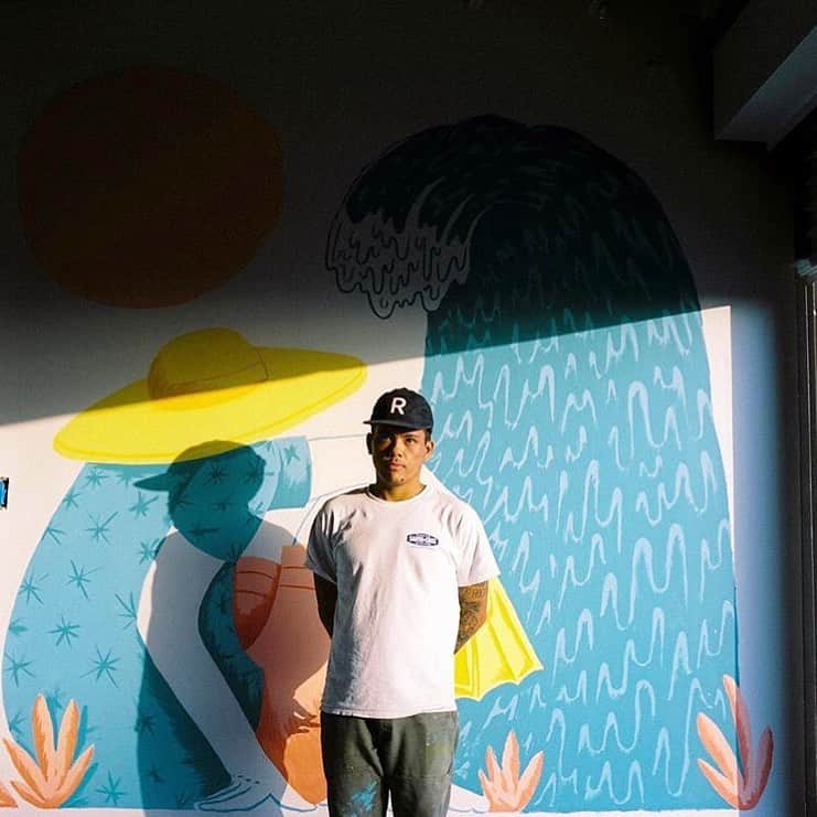 シービーズのインスタグラム：「Say hello to @_djjavier 👋  Aside from being our wildly talented Art Director, DJ is a hybrid of designer & artist, who blends together scribbles, symbols, doodles & anecdotes to create works that draw inspiration from his West Coast home. Head to our story to see more as DJ gets started on a very special mural project taking place at #24mason this Saturday.」