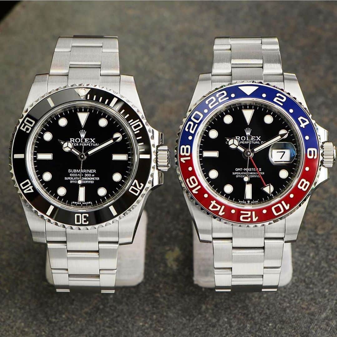 Daily Watchさんのインスタグラム写真 - (Daily WatchInstagram)「Left or Right? 🤔 Rolex Submariner and Rolex GMT-Master Pepsi. Photo by @rolexdiver」8月16日 2時21分 - dailywatch