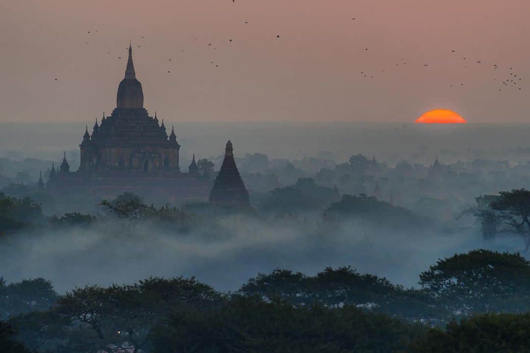 Michael Yamashitaさんのインスタグラム写真 - (Michael YamashitaInstagram)「Sunrise over Bagan’s plain of pagodas.  #Myanmar #Bagan #pagoda」8月16日 3時11分 - yamashitaphoto