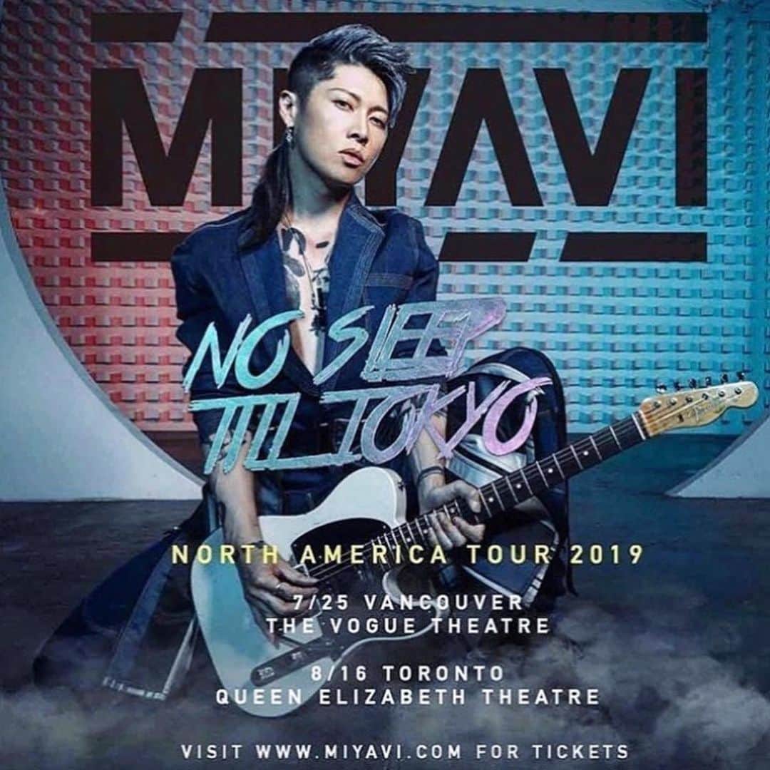 のインスタグラム：「Toronto‼️‼️🤘🏻🔥Who wants to dive into the future with us? #NoSleepTillTokyo #Repost @queenelizabeththeatre @miyavi_ishihara is here TOMORROW! Tickets are still available at @mrgconcerts so grab yours before they’re gone! 🤘🏼」