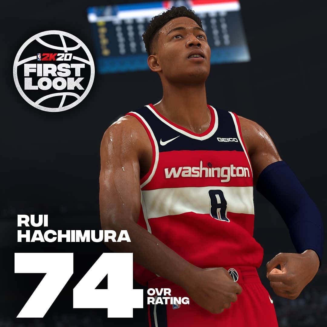 八村塁のインスタグラム：「僕の @nba2k のビジュアル、レーティングが発表されました！みなさんどう思いますか？笑 #NBA2K20」