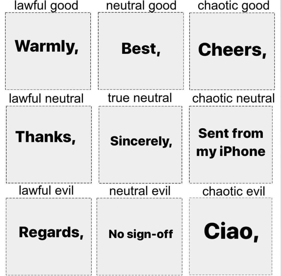 9GAGさんのインスタグラム写真 - (9GAGInstagram)「What does your email signature say about you?⠀ By juliarburnham | TW⠀ -⠀ #email #signoff」8月17日 2時05分 - 9gag