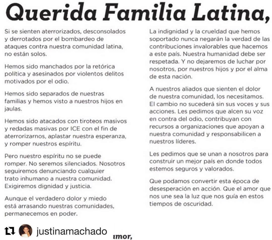 ロゼリン・サンチェスさんのインスタグラム写真 - (ロゼリン・サンチェスInstagram)「Yo también me uno a este esfuerzo y mensaje.  Firmé la petición.  Todos juntos en esto... #Repost @justinamachado with @get_repost ・・・ I am proud to be a signatory of the #QueridaFamilia solidarity letter to the Latinx community and our allies. Read the letter, share the love, and declare yourself an ally. #Queridafamilia.  Me enorgullece haber firmado la carta de solidaridad  #QueridaFamilia dirigida para la comunidad Latinx y nuestros aliados. Lee la carta, comparte el amor y declárate un aliado #Queridafamilia」8月17日 2時23分 - roselyn_sanchez