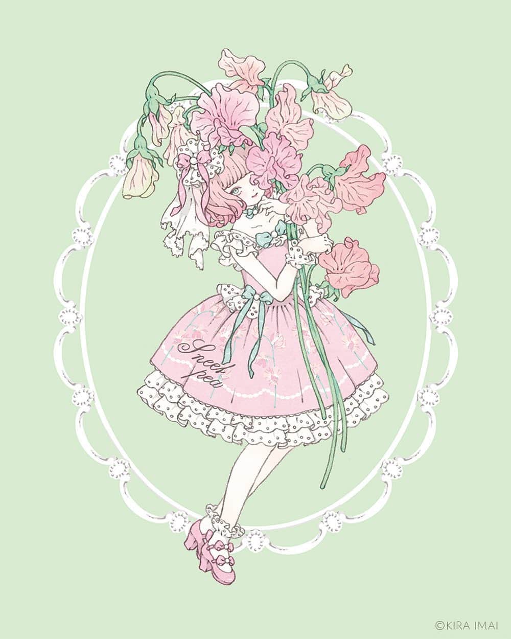 今井キラのインスタグラム：「ℒ𝒾𝓉𝓉𝓁𝑒 𝒷𝑜𝓊𝓆𝓊𝑒𝓉﻿ 𝒮𝓌ℯℯ𝓉 𝓅ℯ𝒶﻿ ﻿ 💐﻿ ﻿ 💐﻿ ﻿ 💐﻿ ﻿ #sweetpea #スイートピー #flower #花 #kiraimai #イラスト #sweetlolita #ロリータ #illustrator #イラストレーター #lolitafashion #💐」