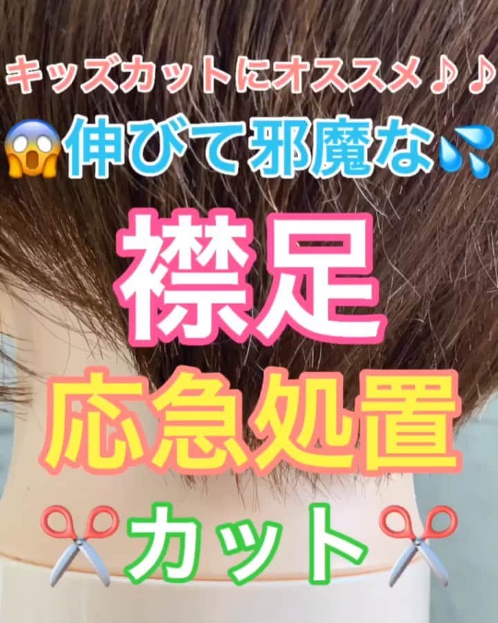 のインスタグラム：「【ヘアカット】伸びて邪魔な襟足‼️家で応急処置✂︎えりあしの切り方 ・ プロが教えるキッズカットで使える襟足カットの方法です♡ ・ 完全版は @tsurutani_k TOPのURLからYouTubeにアクセスしていただきましたら音声解説付きで配信しています^ ^ お手間を取らせますが【チャンネル登録】お願い致します！！ ・ 参考にしてくださいね🥴 ・ #キッズカット #子供カット #子供ヘア #子供ヘアカット #パパカット #ママカット #カット  #ヘアカット #セルフカット #セルフヘアカット #切り方 #襟足 #えりあし」