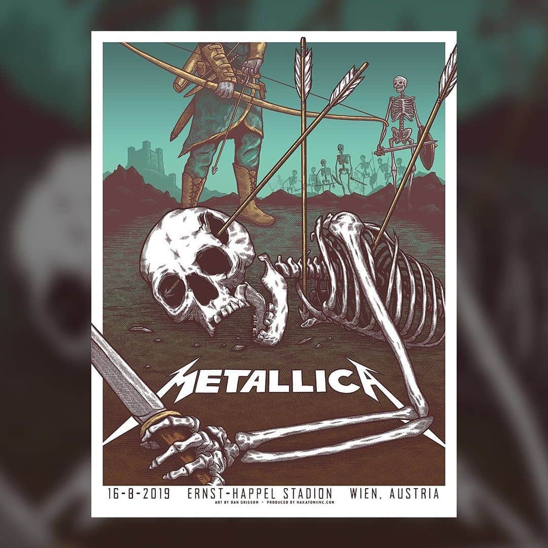 メタリカさんのインスタグラム写真 - (メタリカInstagram)「TONIGHT IN VIENNA 🇦🇹 ERNST-HAPPEL-STADION 🇦🇹 ・・・ @thebandghost and @bokassaband kick off the show! ・・・ Poster Art: Brad Klausen Enhanced Experience Poster Art: @dangrissom ・・・ #MetInVienna #WorldWired #Metallica」8月16日 22時56分 - metallica