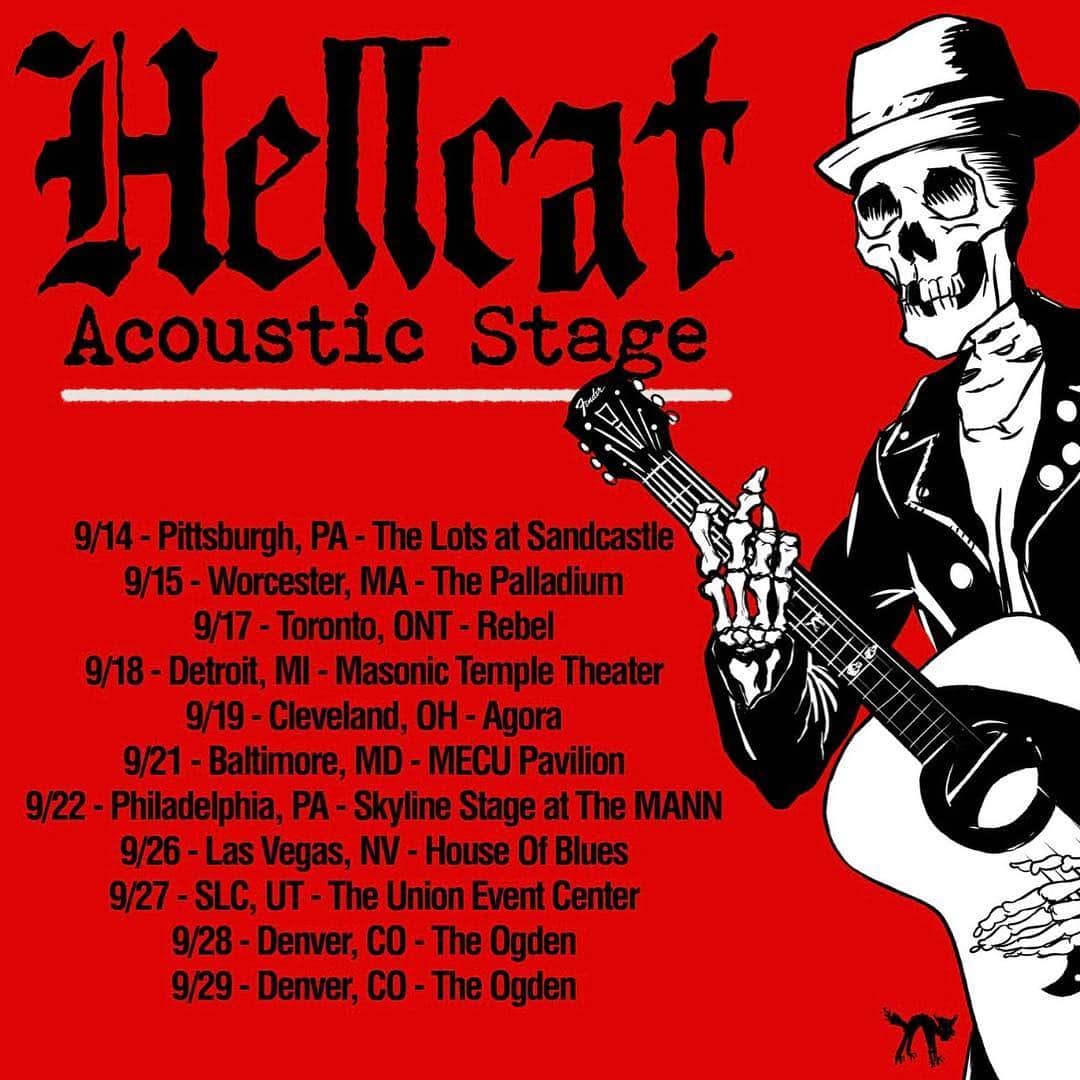 Rancidのインスタグラム：「We’re excited to bring back the Hellcat Acoustic stage to our September shows, make sure you arrive early to check out the special guests we’ll have jumping up to play some acoustic songs as well as open mic sign ups  ticket link in bio」