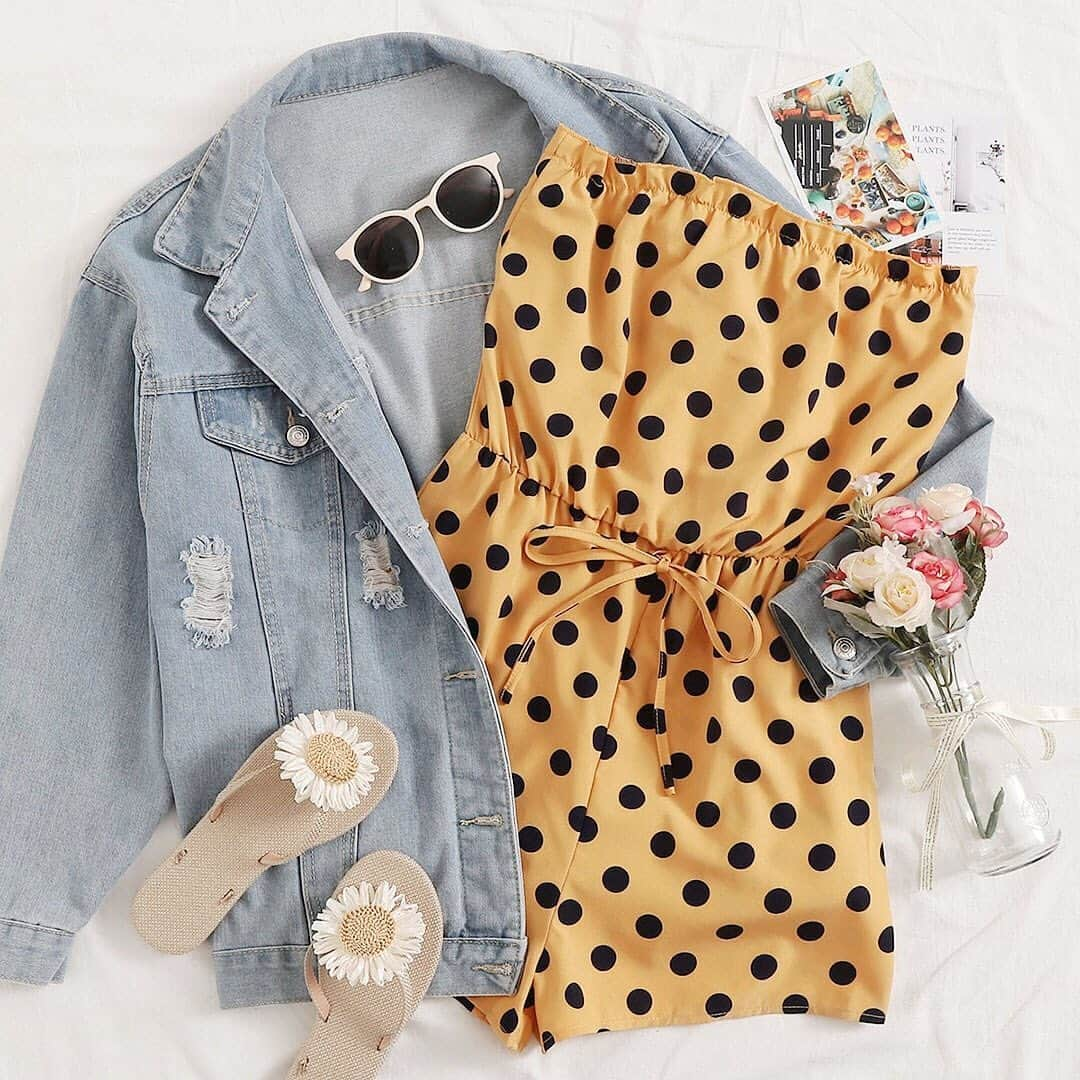 SHEINさんのインスタグラム写真 - (SHEINInstagram)「A combination you def need. Shop 'SHEIN Polka Dot Tie Waist Tube Playsuit' link in bio. ID:787031 #SHEIN #SHEINOOTD #SHEINstyle #OOTD #dot #polka #playsuit」8月16日 23時54分 - sheinofficial