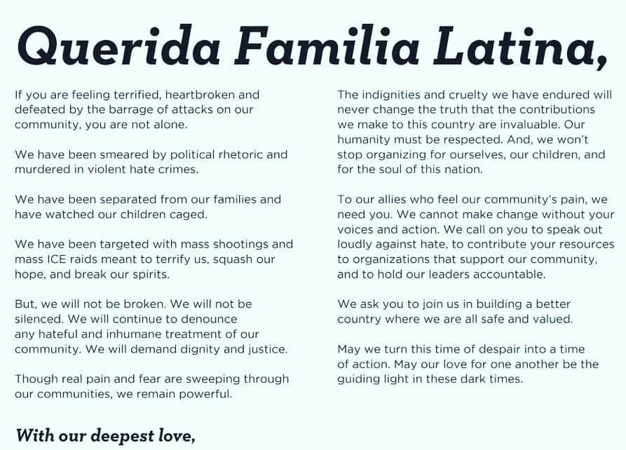 ダイアン・ゲレロさんのインスタグラム写真 - (ダイアン・ゲレロInstagram)「I am proud to be a signatory of the #QueridaFamilia solidarity letter to the Latinx community and our allies. Read the letter, share the love, and declare yourself an ally. Link in bio Over 200 Latinx leaders have joined forces to call on all of us to speak out and fight for the humanity of all people. Read the solidarity letter, share the love, and declare yourself an ally. http://bit.ly/queridafamilia. #QueridaFamilia」8月17日 0時24分 - dianexguerrero