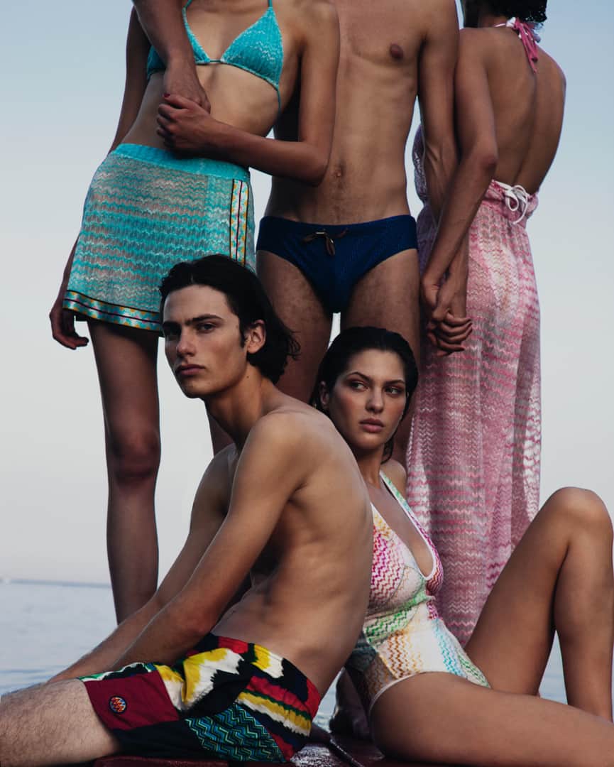 のインスタグラム：「Different and distinctive tones are mixed together to reflect the vibrancy and rebellion of youth, completing a harmonious yet contrasting palette. #MissoniMare Photo by @dougordway Model: @steezinspielberg,@sophierask,@aomimuyock, @angelinapirts, @hugo.villanova」