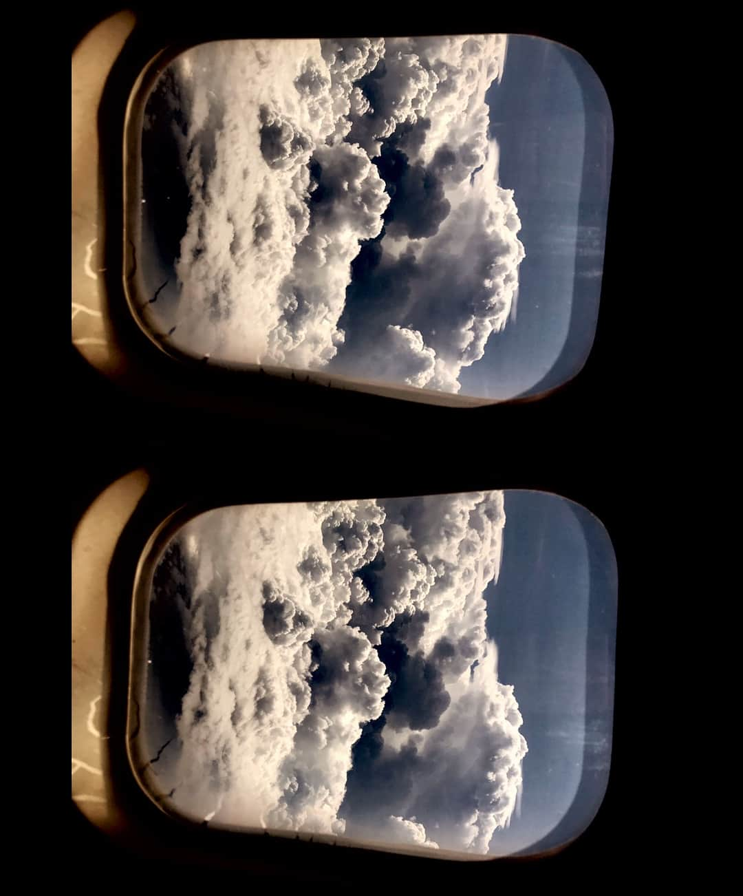 ブライアン・メイさんのインスタグラム写真 - (ブライアン・メイInstagram)「Storm clouds to Starboard. We’re neatly, safely, flying around them on the way to Miami. But they’re so handsome !! This is close to the shot I’m always attempting.  To get the Stereo depth in the clouds outside, but also keeping the real window in front, where the virtual stereo window belongs.  In this case I was also happy to get the clouds to ‘flow inside’ without violating the edges of the window.  They taught me purism in the English Stereoscopic Society 45 years ago, or so ! But it’s still fun. Yep ! So Adam’s a Queen, Rog is a Rock Star, and I’m a hyperstereoscopic meteorologiphile. OK - maybe I made that up ... 😳 for parallel 3-D viewing, please rotate the phone anti-clockwise and zoom in for best effect. And - as usual, swipe for cross-eyed view.  HELLO FLORIDA !!! Bri」8月17日 6時06分 - brianmayforreal