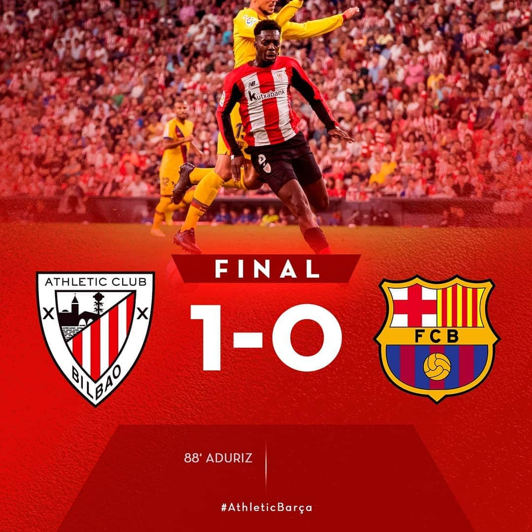 アスレティック・ビルバオさんのインスタグラム写真 - (アスレティック・ビルバオInstagram)「📣 FINAL | AMAIERA @athleticclub 1- @fcbarcelona 0 ⠀⠀⠀⠀⠀⠀⠀⠀ ⚽ Aduriz (88') ⚽ ⠀⠀⠀⠀⠀⠀⠀⠀ 🔴⚪🦁 #AthleticBarça」8月17日 6時02分 - athleticclub