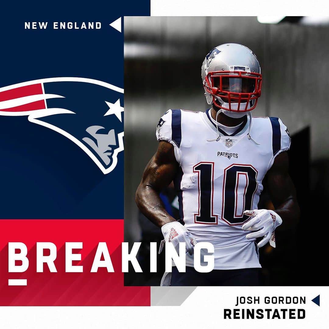 NFLさんのインスタグラム写真 - (NFLInstagram)「BREAKING: @Patriots WR Josh Gordon (@flash) is being conditionally reinstated, and will be able to rejoin the team Sunday. 📷: Aaron M. Sprecher/AP」8月17日 7時42分 - nfl